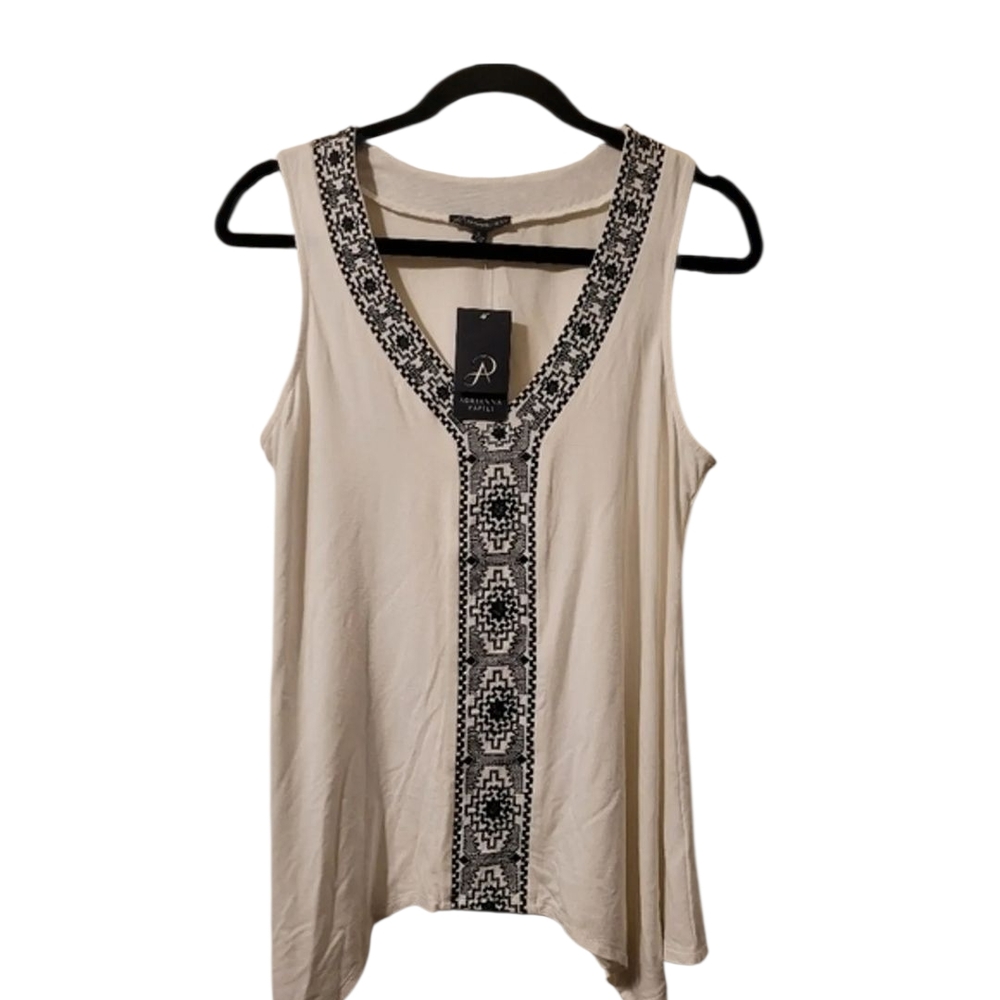 Adrianna Papell Cream and Black Embroidered Tank Top